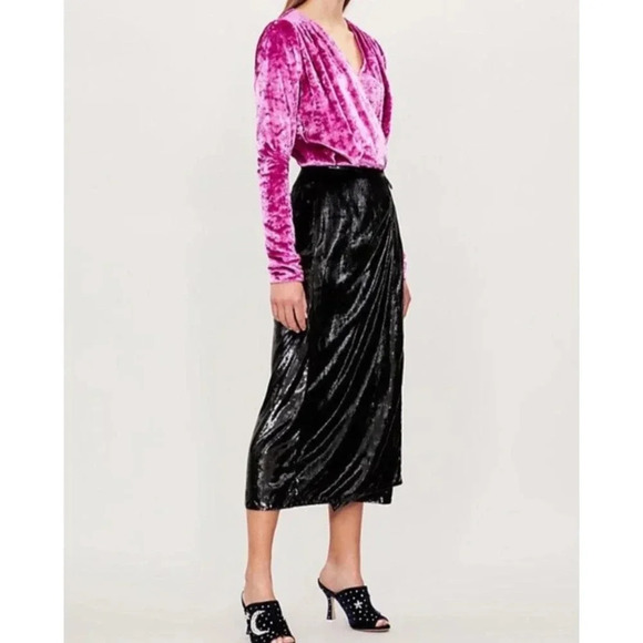 The Attico Velvet Wrap Dress Black Pink Size X-Small Maximalist Modest Midi - Picture 1 of 16